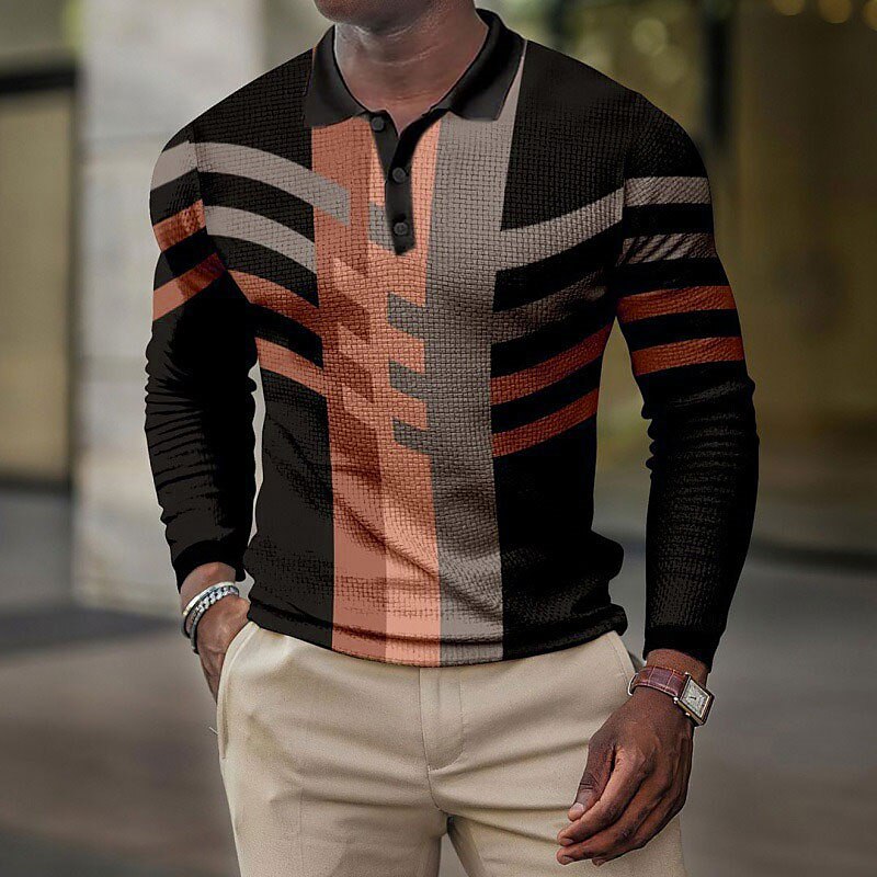 Men's Waffle Outdoor Golf Street Fashion Comfortable Breathable Light Prints Long Sleeve Polo Shirt