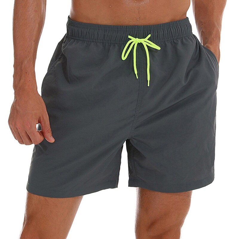 Men's Sport Runing Swimming Pockets Drawstring Breathable Solid Color Shorts 