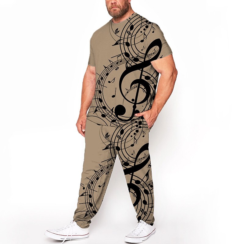 Men's Plus Size  3D Print Crew Neck Short Sleeves  T-shirt Suits