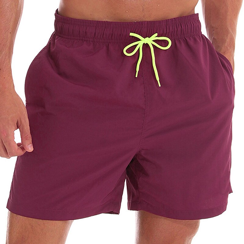 Men's Sport Runing Swimming Pockets Drawstring Breathable Solid Color Shorts 