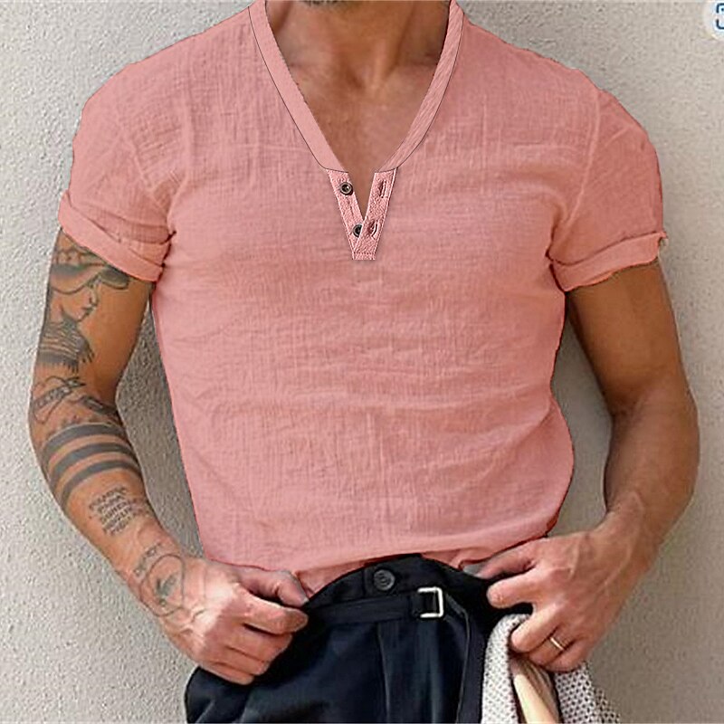 Men's T shirt Tee Henley Shirt Plain Henley Street Holiday Short Sleeve Button-Down Clothing Apparel Fashion Casual Comfortable