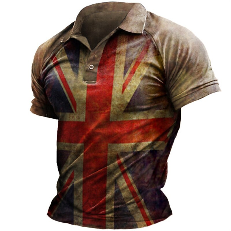 Men's National Flag Turndown Short Sleeve  Polo Shirt