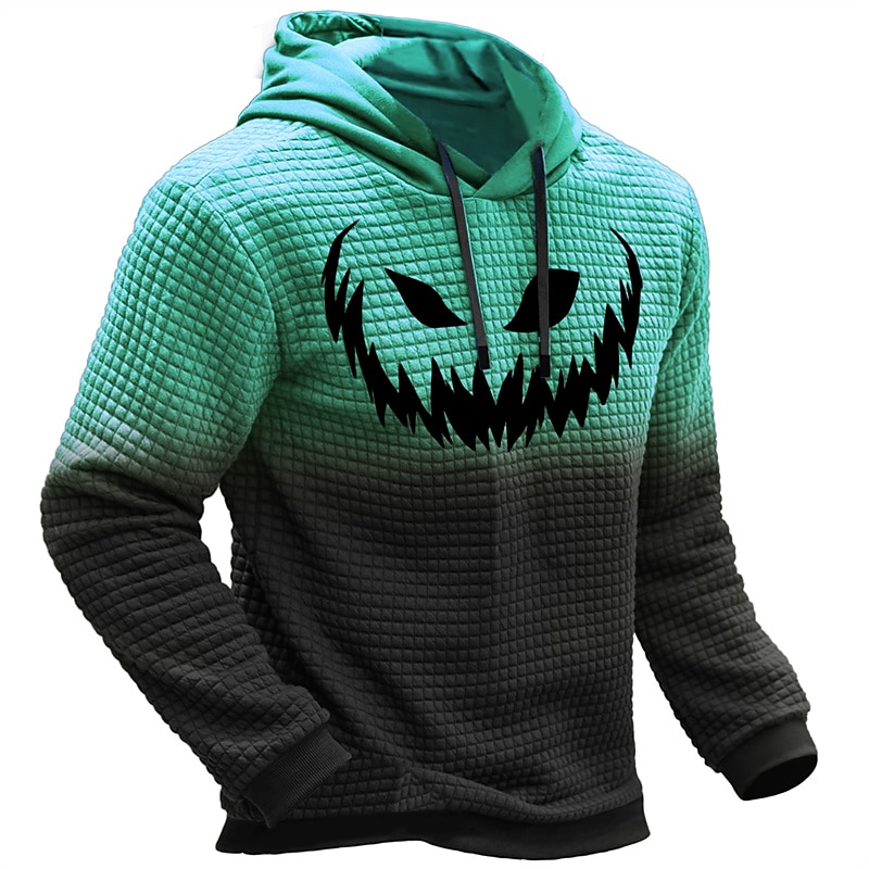Men's Pullover Daily Classic Casual Pumpkin Graphic Prints Hoodies Waffle Hoodie Black Yellow Orange Long Sleeve Designer Halloween Holiday Going out Hooded 3D Print Print Spring &  Fall