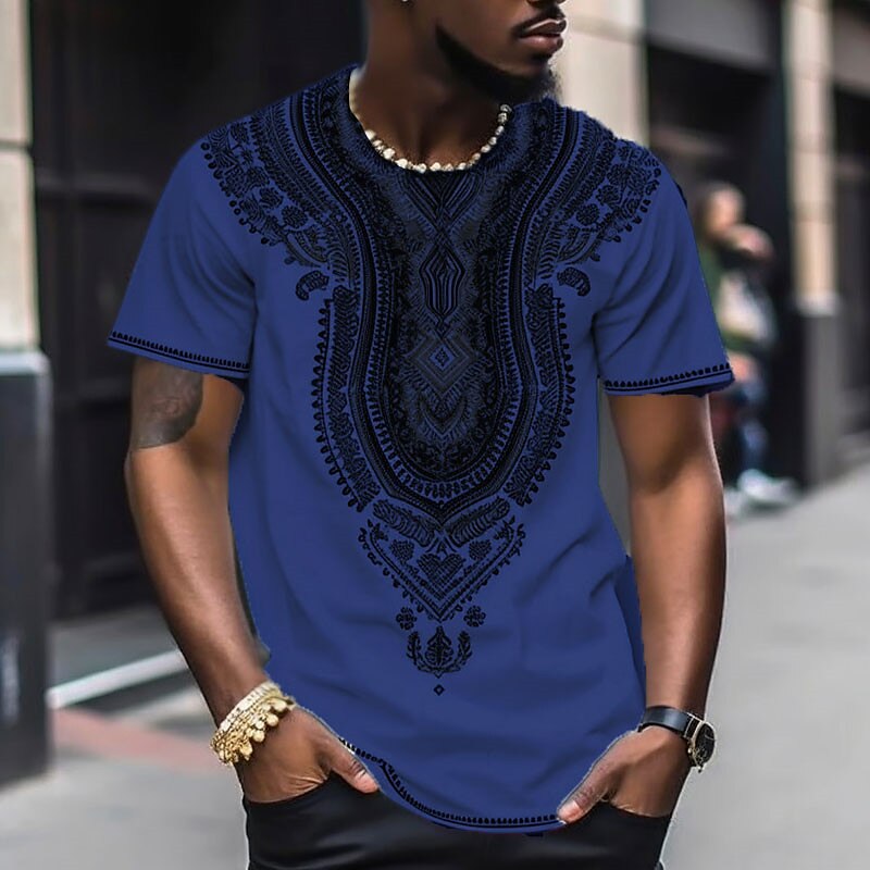 Men's Graphic Color Tribal Crew Neck  Apparel 3D Print Ethnic Short Sleeve T-shirt