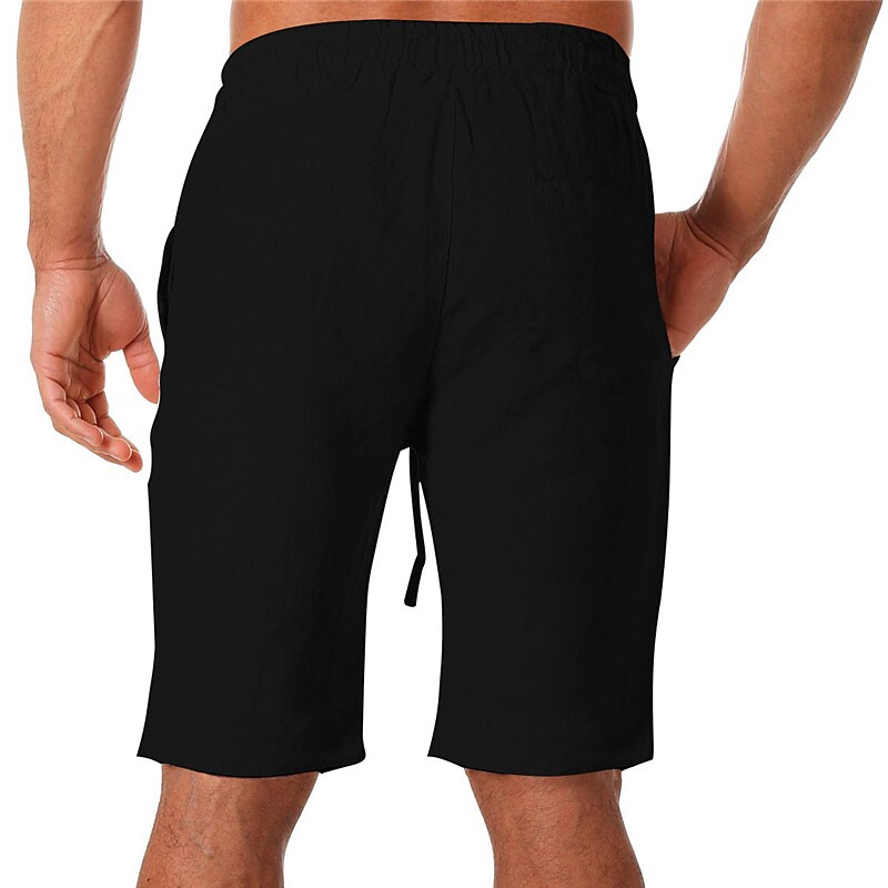 Men's Side Pockets Drawstring Moisture Wicking Yoga Fitness Gym  Loose Linen Shorts 