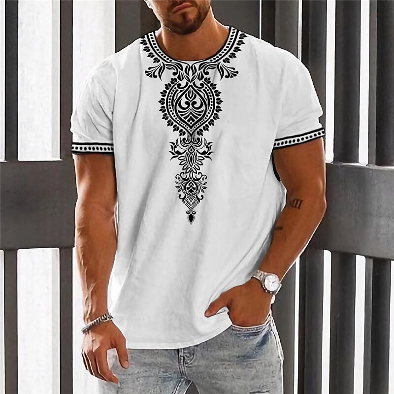 Men's Vintage Fashion Designer Outdoor Comfortable Soft 3D Print Short Sleeves T shirt