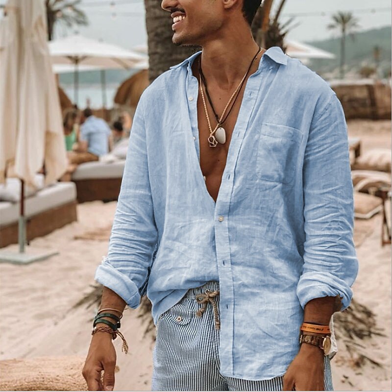 Men's cotton and linen light and comfortable shirt