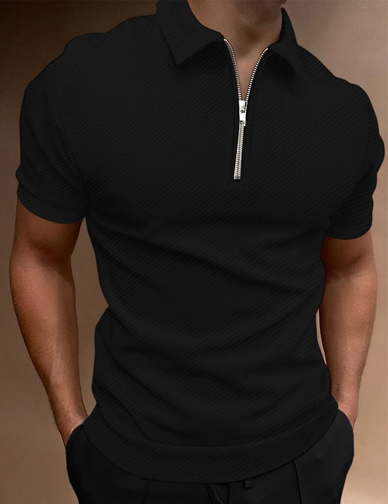 Men's Outdoor Golf Street Casual Breathable Comfortable Light Plain Zip Short Sleeve Polo Shirt