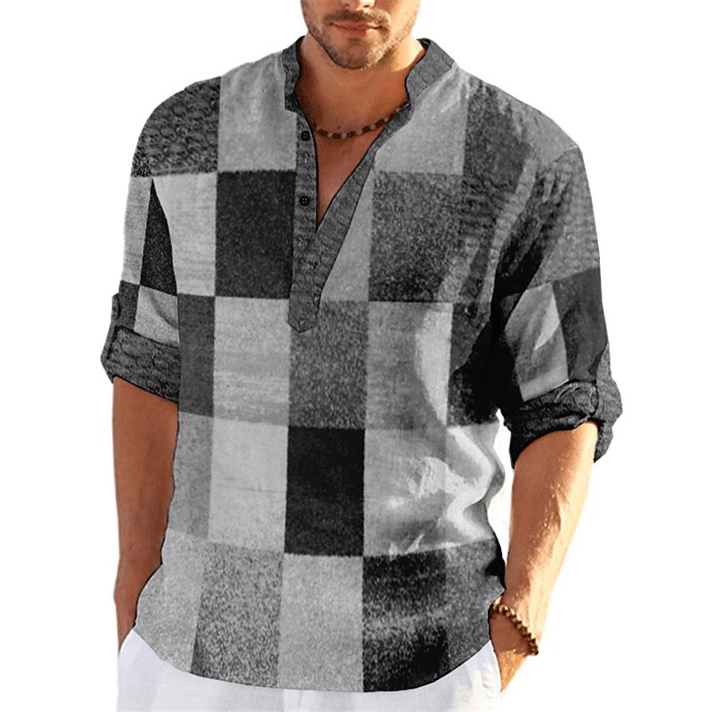 Men's Linen Outdoor Street Fashion Casual Breathable Light Long Sleeves Prints Shirt