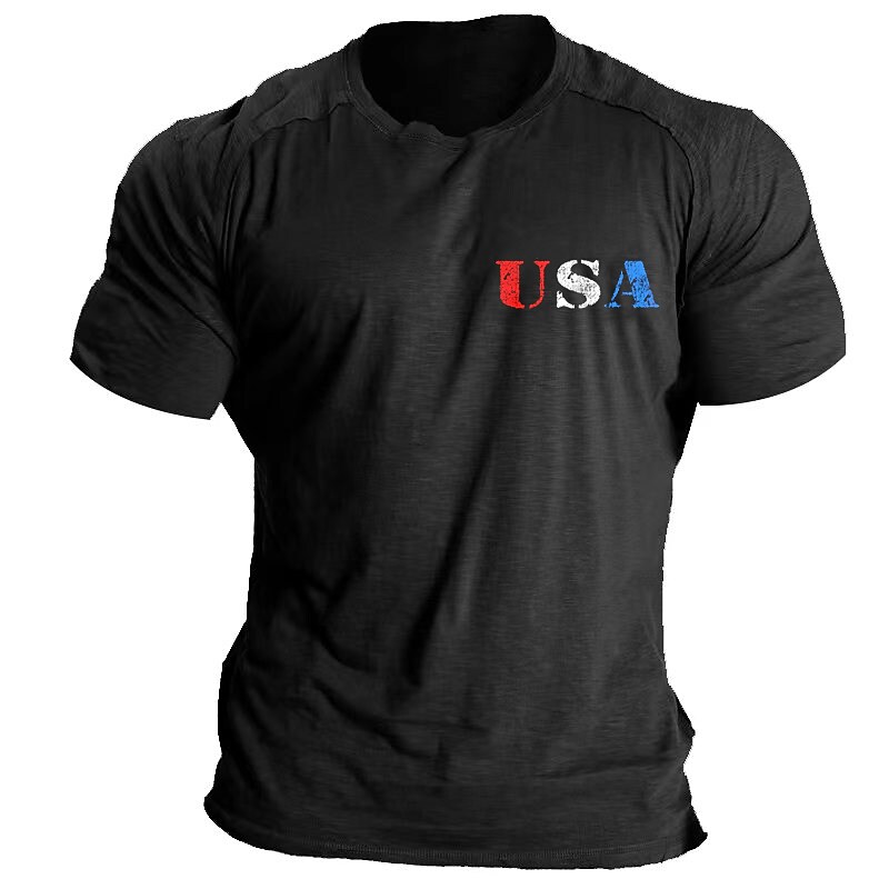 Men's USA Prints Crew Neck Black  T-shirt 