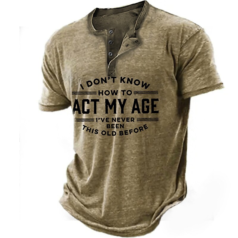 Men's Letter 3D Print Outdoor Button-Down Short Sleeve Henley Shirt