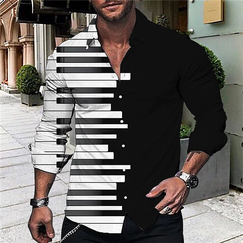 Men's Pano Keys Turndown Button- Casual Breathable Long Sleeve Shirt