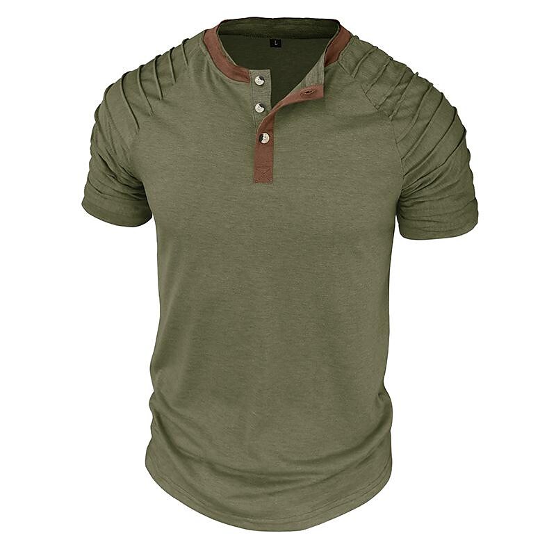 2023 Men's Color Matching Short Sleeved Henley Shirt
