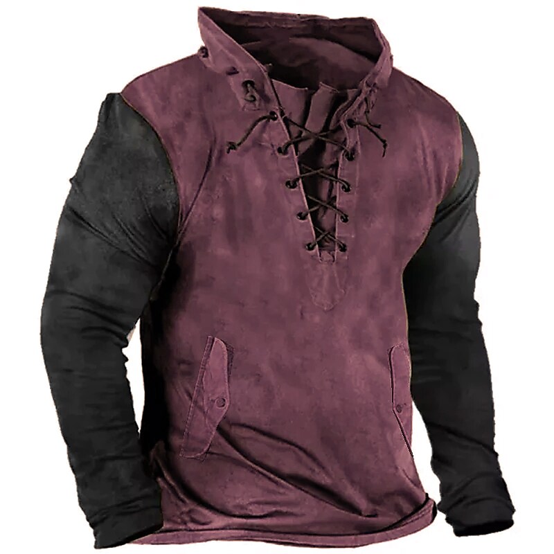 Men's Sweatshirt Pullover Green Black Blue Purple Brown Standing Collar Color Block Graphic Prints Lace up Sports & Outdoor Casual Daily 3D Print Basic Streetwear Designer Spring &  Fall Clothing