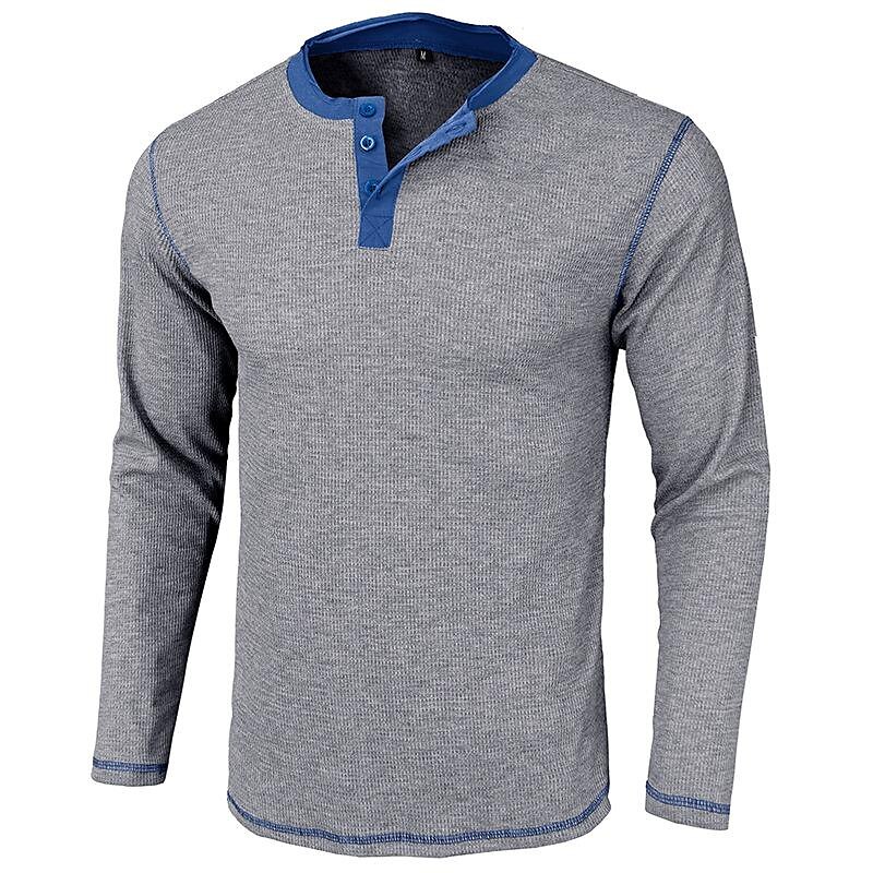 2023 Men'S Long-Sleeved Knitted Waffle Henley Shirt