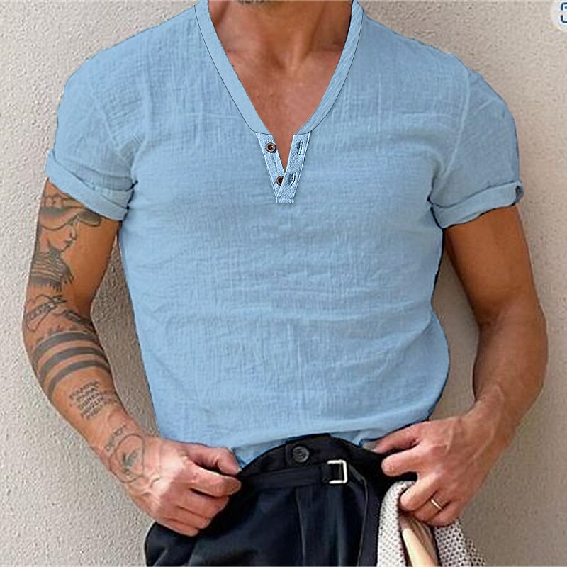 Men's T shirt Tee Henley Shirt Plain Henley Street Holiday Short Sleeve Button-Down Clothing Apparel Fashion Casual Comfortable