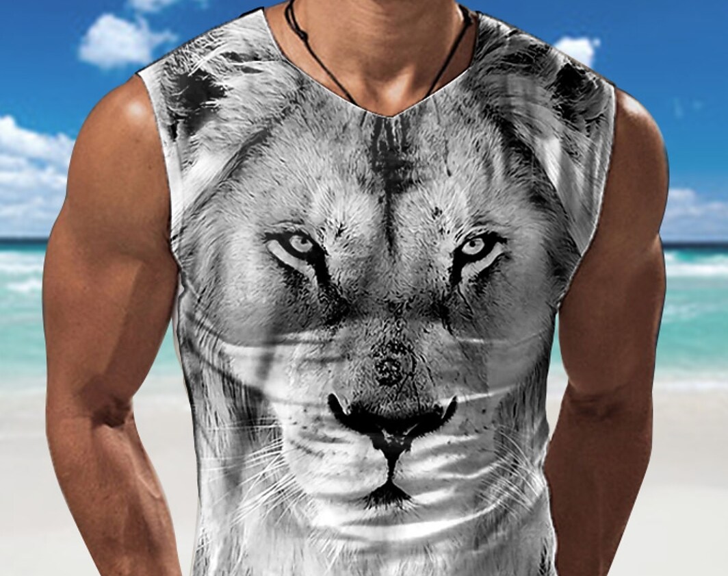Men's Cheetah Print Crew Neck  Casual SleevelessUndershirt 