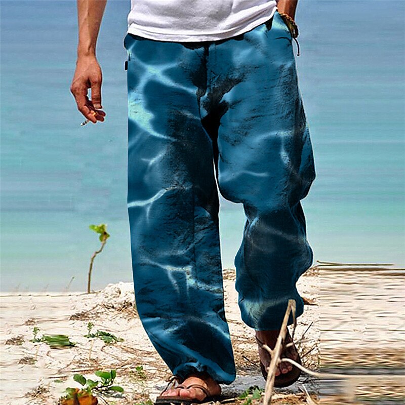 Men's Outdoor Beach Casual Hawaiian Holiday Comfortable Breathable Light 3D Print Trouser Pants