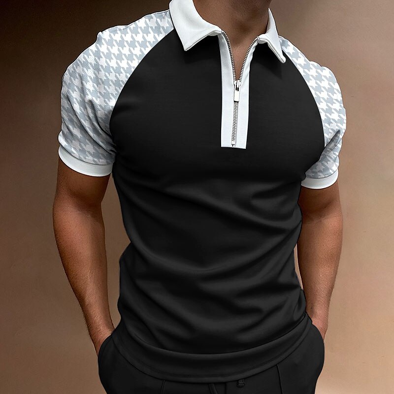 Men's Outdoor Golf Sports Casual Breathable Comfortable Light Plain Zip Short Sleeve Polo Shirt
