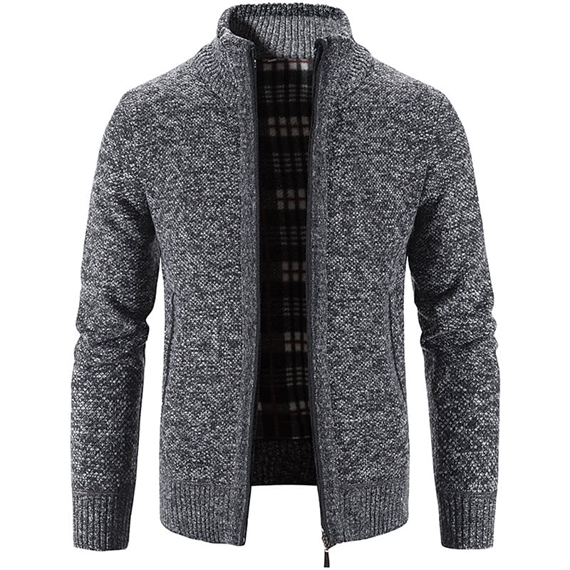 Men's Sweater Cardigan Sweater Zip Sweater Sweater Jacket Knit Solid Color Stand Collar Essential Casual Clothing Apparel Winter Black Burgundy S M L