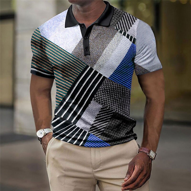 Men's Outdoor Short Sleeves Graphic Prints Geometry Turndown Button-Do