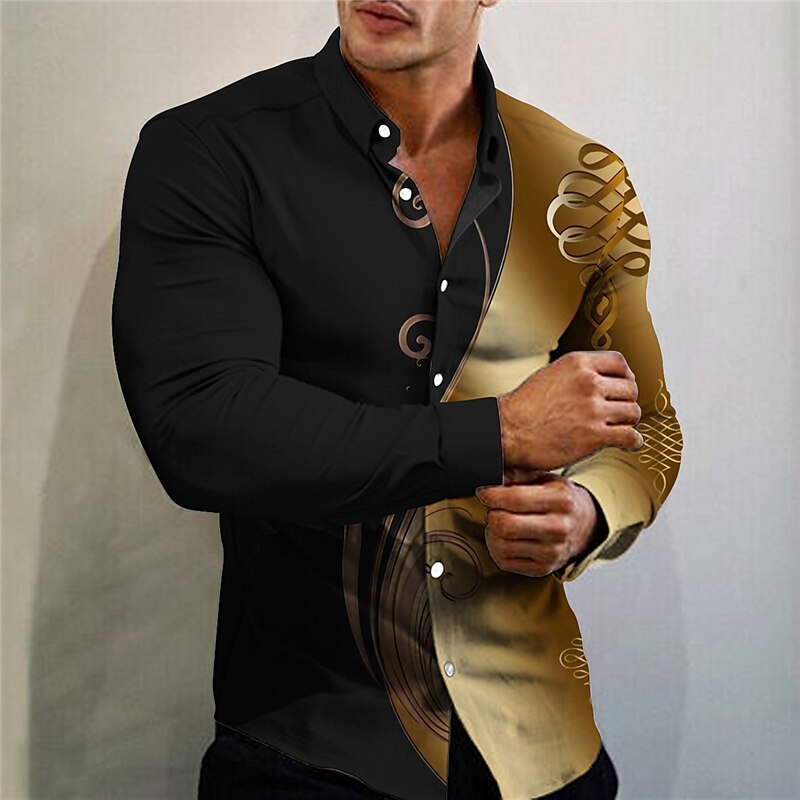 Men's Outdoor Street Fashion Casual Breathable Comfortable Button Light Print Long Sleeve Shirt