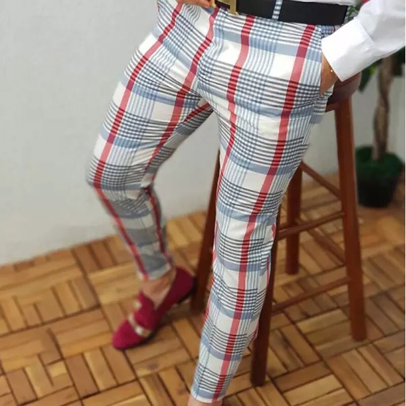 Men's Plaid   Pocket Plaid Chinos Trousers 