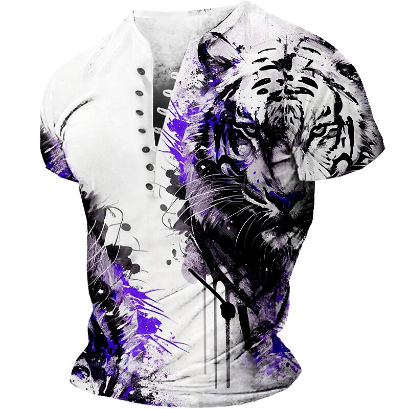 Men's Outdoor Street Sports Fashion Comfortable Breathable 3D Print Short Sleeve Henley Shirt