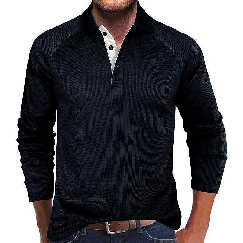 2023 Men's Long-Sleeved Waffle Polo Shirt