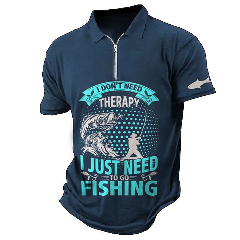 Men's Zip  Fishing Turndown Outdoor Short Sleeves Polo Shirt