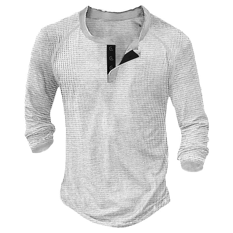 Men's Plain  Basic Long Sleeve Henley Shirt