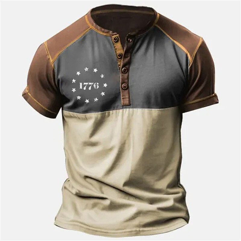 Men's Outdoor Casual Vacation Fashion Daily Comfortable Soft Print Short Sleeves Henley Shirt