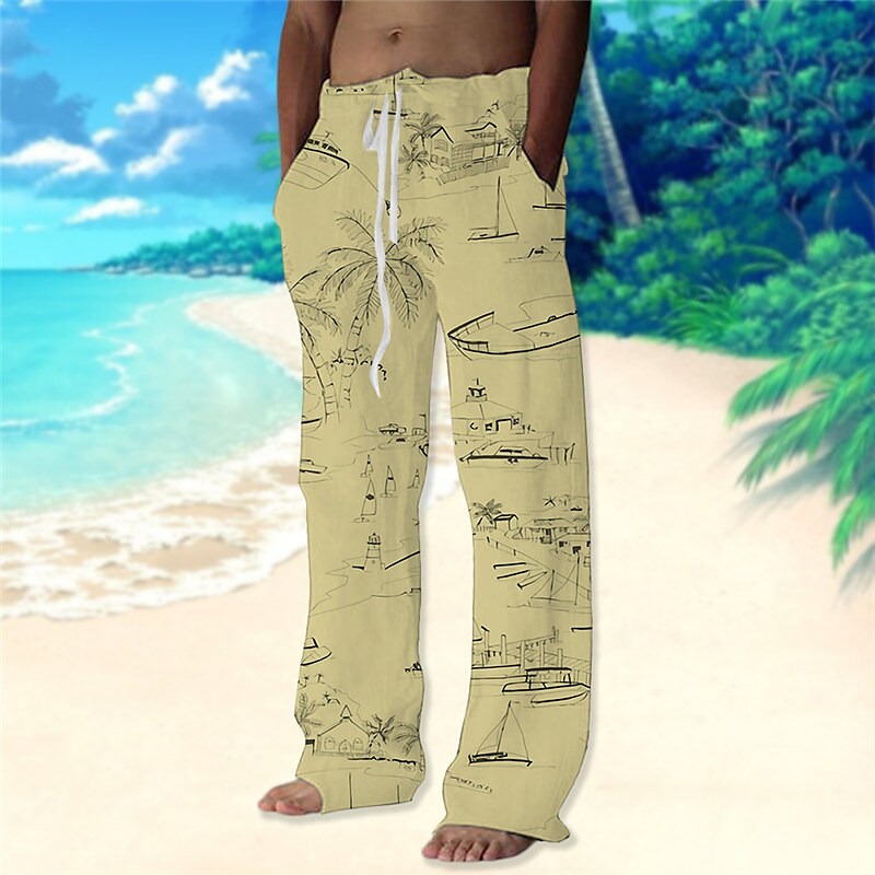 Men's  Drawstring Elastic Waist Coconut Tree Casual Hawaiian Pants