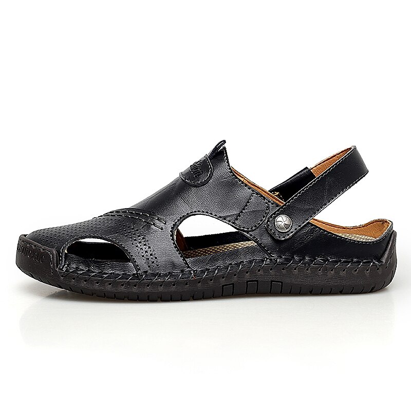 Men's Sandals Comfort Shoes Slingback Sandals Casual Outdoor Daily Upstream Shoes Cowhide Breathable Waterproof Non-slipping Light Brown Dark Brown Black Summer