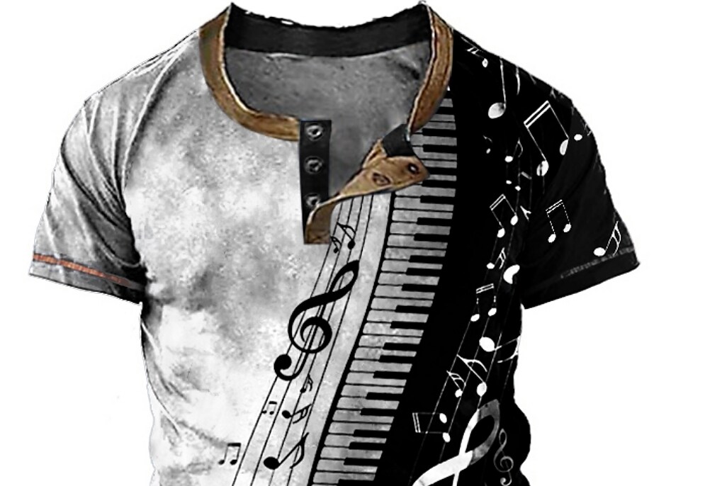 Men's Pano Keys  V Neck Casual  Henley Shirt 