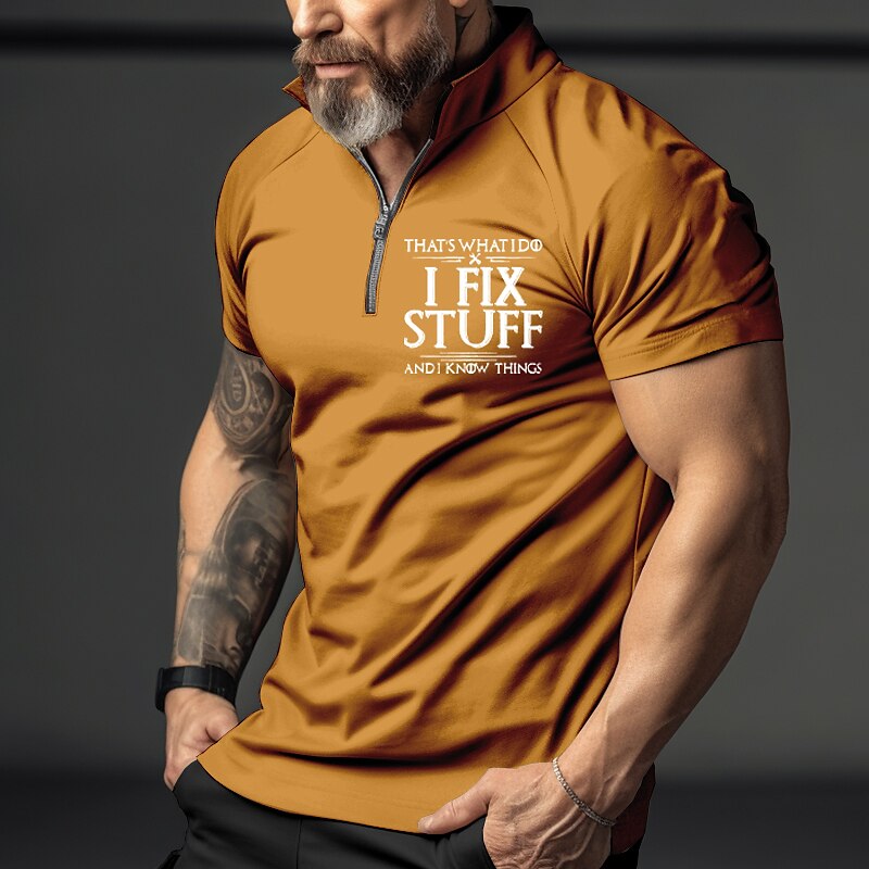 Men's Outdoor Street Golf Vintage Fashion Comfortable Breathable Print Zipped Short Sleeve Polo Shirt