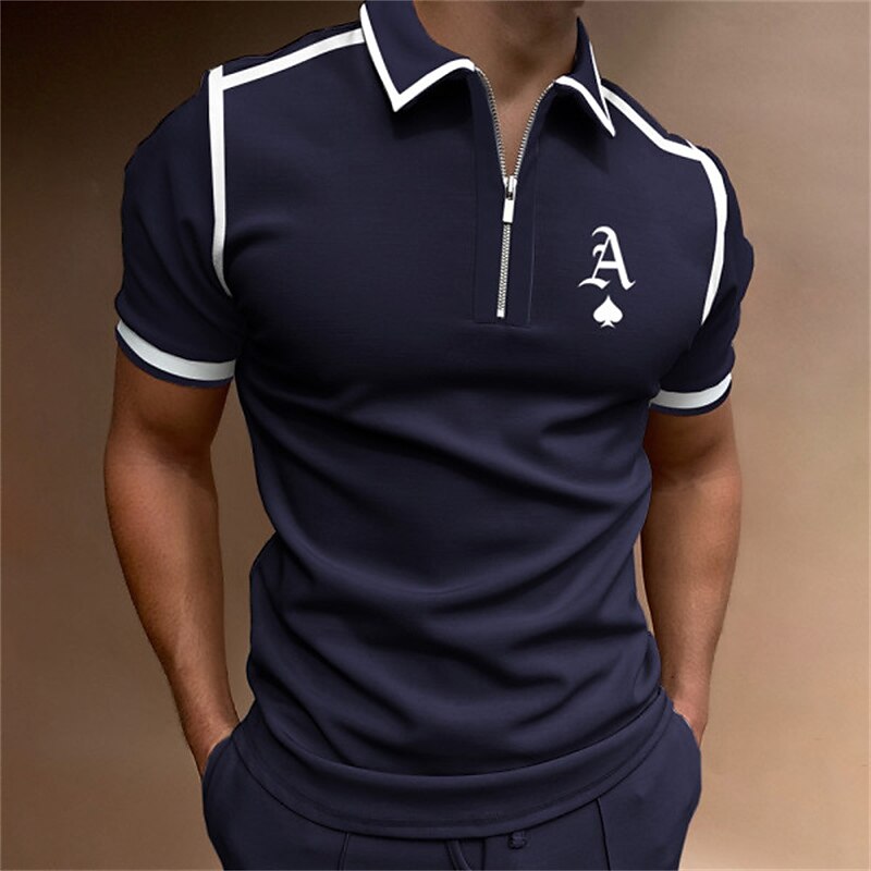 Men's Outdoor Golf Sports Casual Breathable Comfortable Light Plain Zip Short Sleeve Polo Shirt
