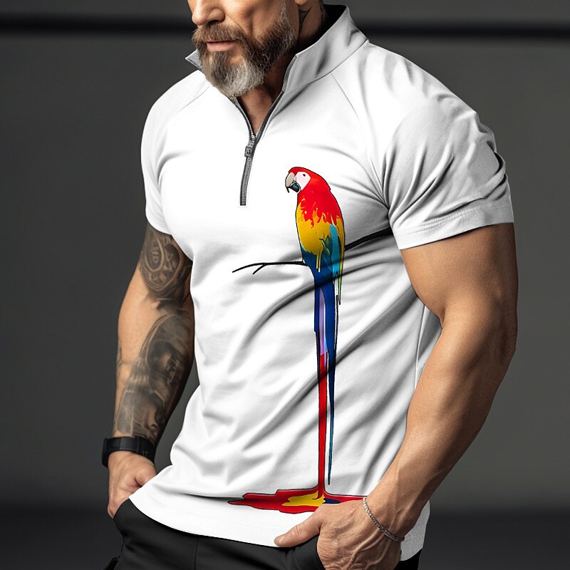 Men's Outdoor Golf Street Fashion Comfortable Breathable Soft Prints Zipped Short Sleeve Polo Shirt