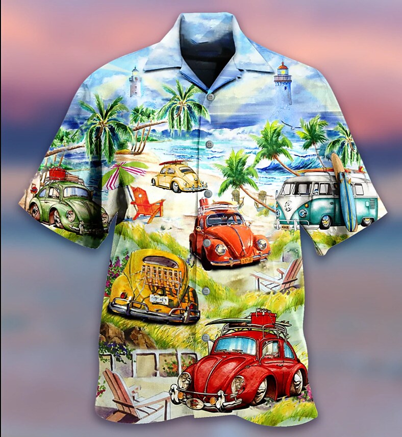 Men's Hippie Bus Turndown   Button-Down Short Sleeve  Hawaiian Shirt 