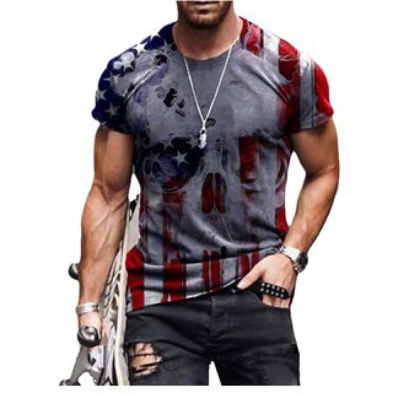 American Flag Print Men's Outdoor Zip Retro  Short Sleeve T-Shirt