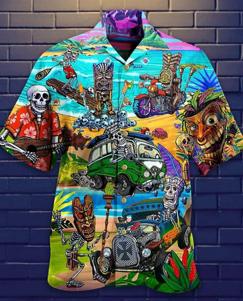Men's Hippie Bus Turndown   Button-Down Short Sleeve  Hawaiian Shirt 
