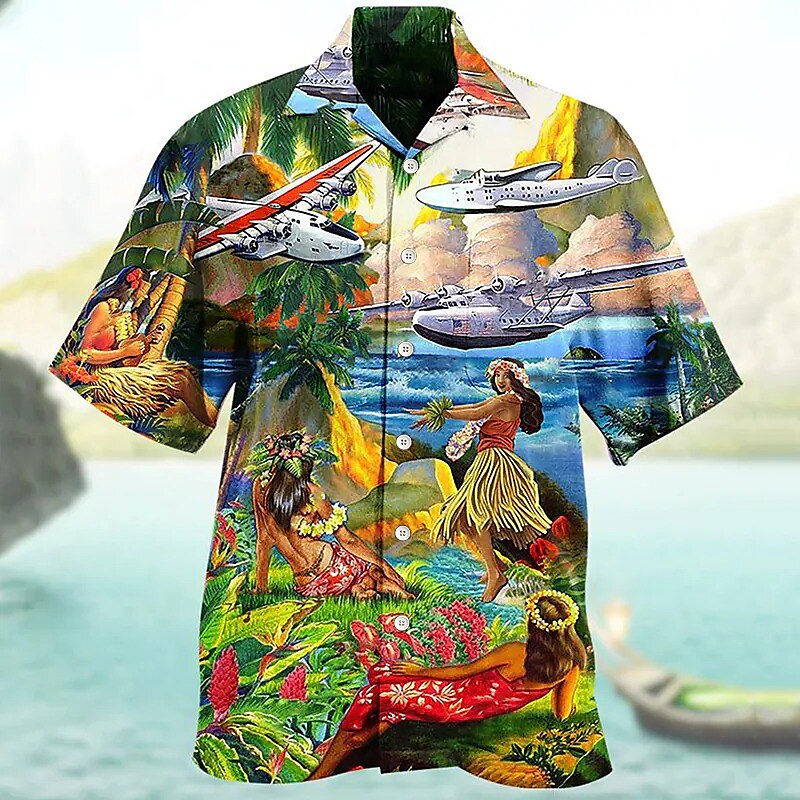 Men's Outdoor Beach Holiday Casual Fashion Breathable Comfortable Light Print Short Sleeve Shirt
