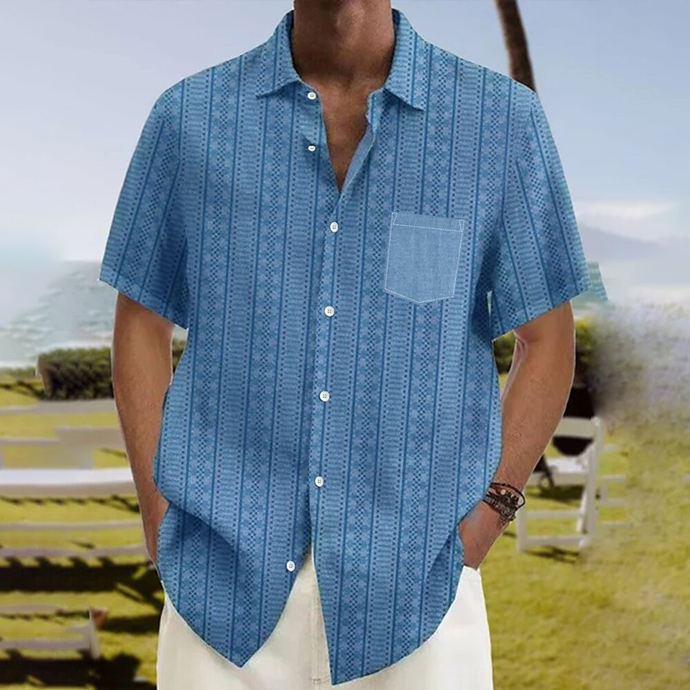 Men's Shirt Summer Hawaiian Shirt Coconut Tree Graphic Prints Turndown Yellow Blue Dark Blue Gray+Blue Blue+Blue Outdoor Street Short Sleeves Print Clothing Apparel Fashion Streetwear Designer Soft