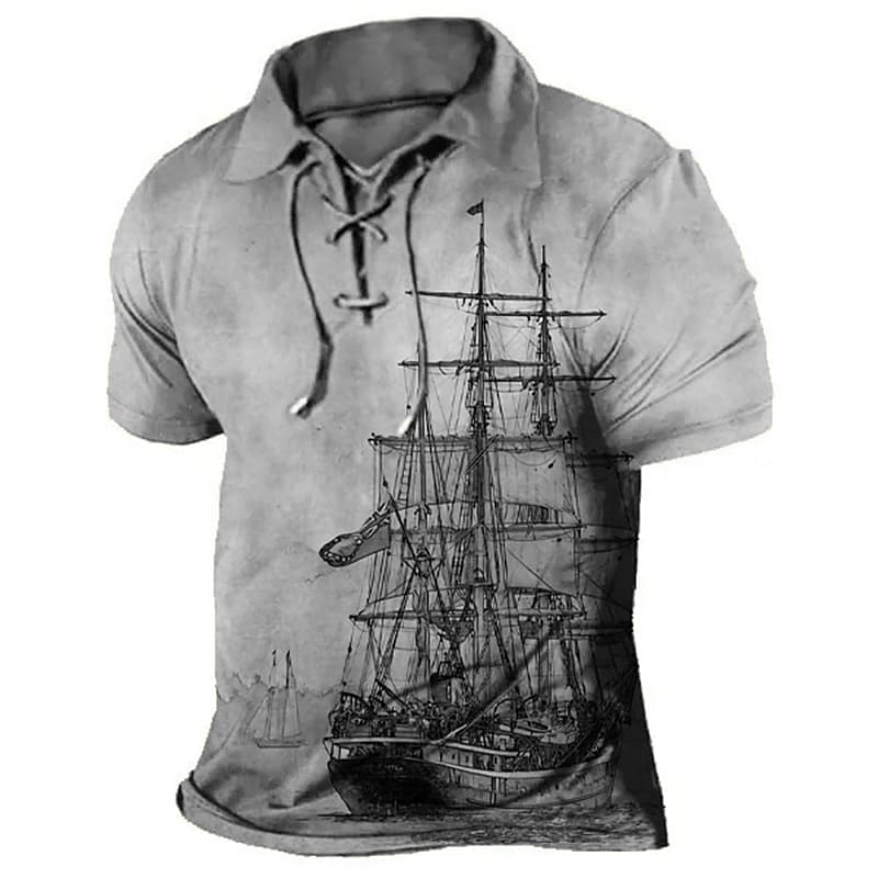 Men's Outdoor Casual Vintage Street Comfortable Lightweight Breathable Plain Stand Collar Short Sleeve Henley Shirt