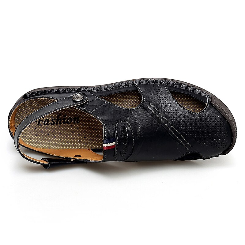 Men's Sandals Comfort Shoes Slingback Sandals Casual Outdoor Daily Upstream Shoes Cowhide Breathable Waterproof Non-slipping Light Brown Dark Brown Black Summer