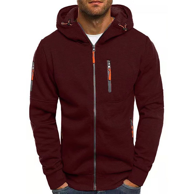 Men's Full Zip Hoodie Jacket Green Black Wine Light Grey Royal Blue Hooded Solid Color Zipper Casual Fleece Cool Casual Big and Tall Winter Spring &  Fall Clothing Apparel Hoodies Sweatshirts  Long