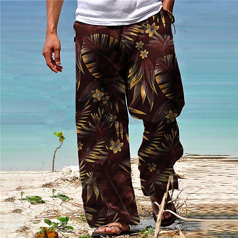 Men's  Drawstring Elastic Waist  Plants Tropical Casual Hawaiian Beach Pants