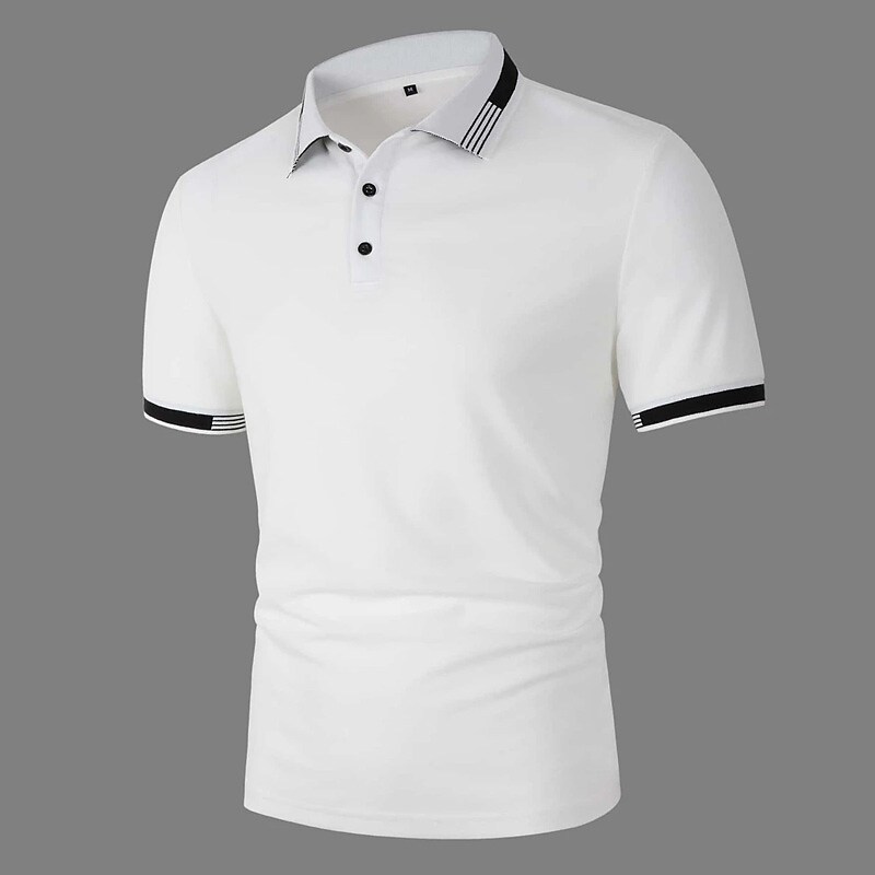 Men's Casual Classic  Fashion Basic Color Block Button Short Sleeve Polo Shirt 