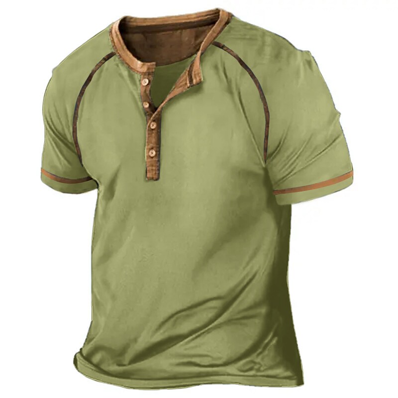 Men's Color Block Vintage Button Short Sleeve Henley Shirt