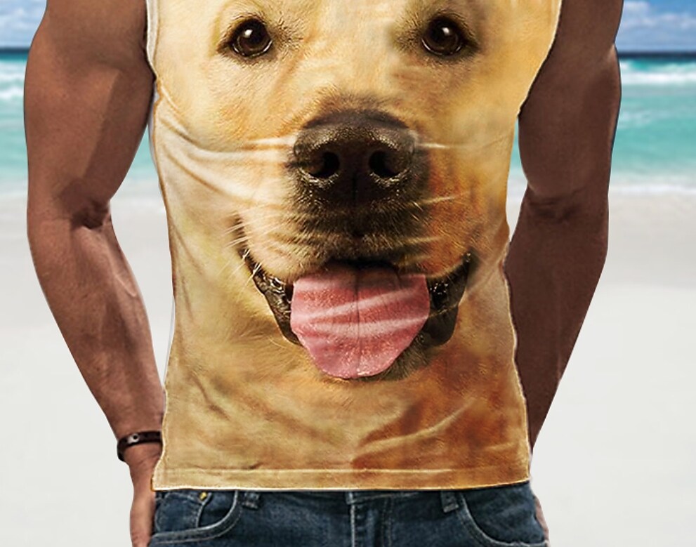 Men's Dog Crew Neck Casual  Sleeveless Undershirt 